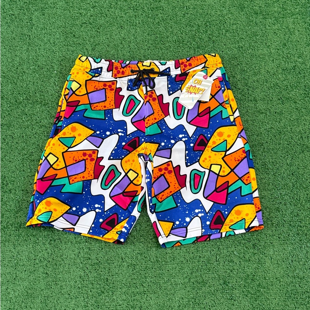 Snap Bright Multicolor Abstract Mens M Street Cartoon Graphics Shorts joggers